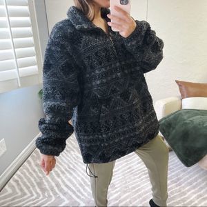 Woolrich Sweater Mens Size XL Rare Aztec Sherpa Fuzzy 1/4 Zip Pullover Gray